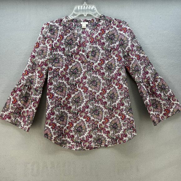 J. Crew Top Women's XS Multi Color Paisley Print Long Sleeve Business Casual - Picture 1 of 9